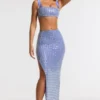 Jupe longue à taille mi-haute Siona ornée, couleur bleue