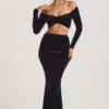 Jupe longue taille moyenne en velours Nixie, couleur noir jais Jupe longue taille moyenne en velours Nixie, couleur noir jais