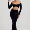 Jupe longue taille moyenne en velours Nixie, couleur noir jais Jupe longue taille moyenne en velours Nixie, couleur noir jais