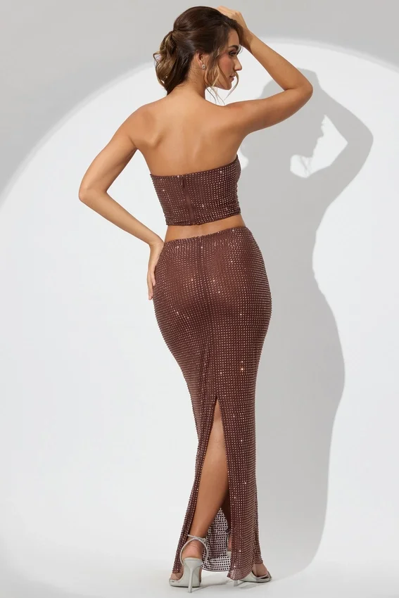 Jupe longue taille moyenne Fausta ornée, couleur espresso Jupe longue taille moyenne Fausta ornée, couleur espresso