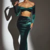 Jupe longue taille moyenne Nixie en velours vert émeraude