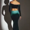Jupe longue taille moyenne Nixie en velours vert émeraude