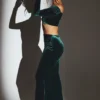 Jupe longue taille moyenne Nixie en velours vert émeraude