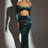 Jupe longue taille moyenne Nixie en velours vert émeraude