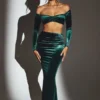 Jupe longue taille moyenne Nixie en velours vert émeraude