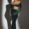 Jupe longue taille moyenne Nixie en velours vert émeraude