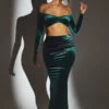 Jupe longue taille moyenne Nixie en velours vert émeraude