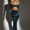 Jupe longue taille moyenne Nixie en velours vert émeraude