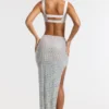 Jupe longue taille moyenne Siona ornée, couleur argent Jupe longue taille moyenne Siona ornée, couleur argent