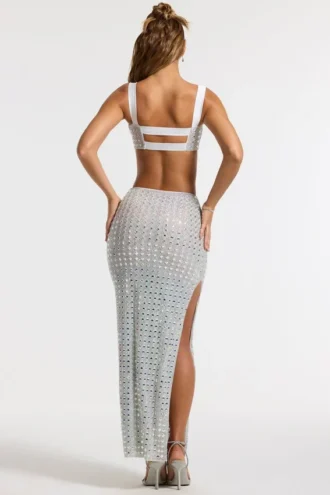 Jupe longue taille moyenne Siona ornée, couleur argent