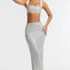 Jupe longue taille moyenne Siona ornée, couleur argent Jupe longue taille moyenne Siona ornée, couleur argent