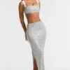 Jupe longue taille moyenne Siona ornée, couleur argent Jupe longue taille moyenne Siona ornée, couleur argent