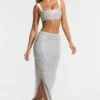 Jupe longue taille moyenne Siona ornée, couleur argent Jupe longue taille moyenne Siona ornée, couleur argent