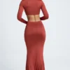 Jupe longue évasée Adena avec détails métalliques, couleur marron auburn