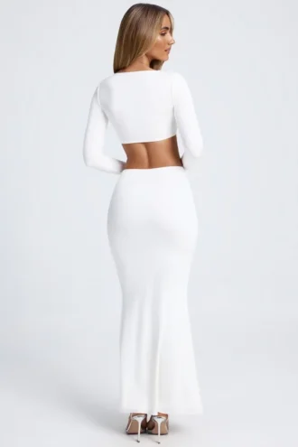 Jupe longue évasée Adena avec détails métalliques, en blanc