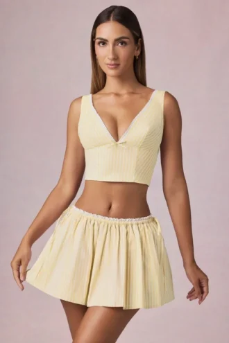Jupe Maira à cordon et fronces, rayures jaune citron