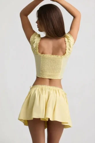 Jupe Maira en popeline de coton froncée, jaune citron