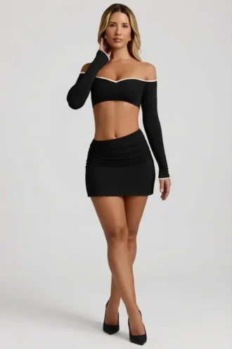 Jupe Mari Modal à taille asymétrique, couleur noire