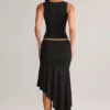 Jupe mi-longue asymétrique taille basse Niva en modal noir Jupe mi-longue asymétrique taille basse Niva en modal noir