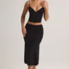 Jupe mi-longue froncée en modal Luella, couleur noir Jupe mi-longue froncée en modal Luella, couleur noir