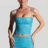 Jupe micro à taille mi-haute Inina ornée, bleu aqua