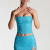 Jupe micro à taille mi-haute Inina ornée, bleu aqua