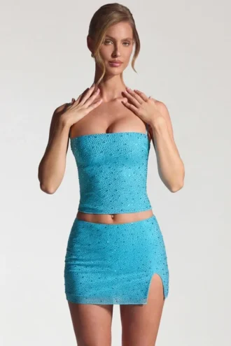 Jupe micro à taille mi-haute Inina ornée, bleu aqua Jupe micro à taille mi-haute Inina ornée, bleu aqua