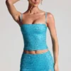 Jupe micro à taille mi-haute Inina ornée, bleu aqua