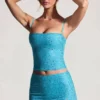 Jupe micro à taille mi-haute Inina ornée, bleu aqua