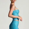 Jupe micro à taille mi-haute Inina ornée, bleu aqua