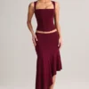 Jupe midi asymétrique taille basse Niva en modal, couleur vin