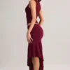Jupe midi asymétrique taille basse Niva en modal, couleur vin