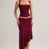 Jupe midi asymétrique taille basse Niva en modal, couleur vin