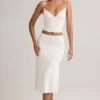 Jupe midi froncée en modal Luella, taille mi-haute, en blanc Jupe midi froncée en modal Luella, taille mi-haute, en blanc