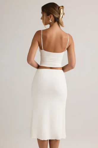 Jupe midi froncée en modal Luella, taille mi-haute, en blanc