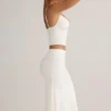 Jupe midi froncée en modal Luella, taille mi-haute, en blanc Jupe midi froncée en modal Luella, taille mi-haute, en blanc