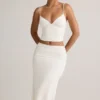 Jupe midi froncée en modal Luella, taille mi-haute, en blanc Jupe midi froncée en modal Luella, taille mi-haute, en blanc