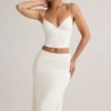 Jupe midi froncée en modal Luella, taille mi-haute, en blanc Jupe midi froncée en modal Luella, taille mi-haute, en blanc