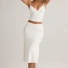 Jupe midi froncée en modal Luella, taille mi-haute, en blanc Jupe midi froncée en modal Luella, taille mi-haute, en blanc