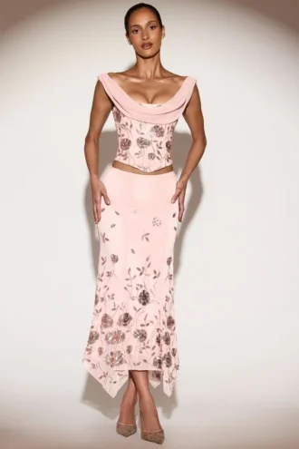Jupe midi à ourlet en pointe et taille mi-haute Winika, rose