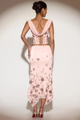 Jupe midi à ourlet en pointe et taille mi-haute Winika, rose