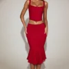 Jupe midi évasée en dentelle corail à taille mi-haute, couleur True Red Jupe midi évasée en dentelle corail à taille mi-haute, couleur True Red