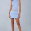 Jupe mini-haute en simili-suède Alvara, bleu clair