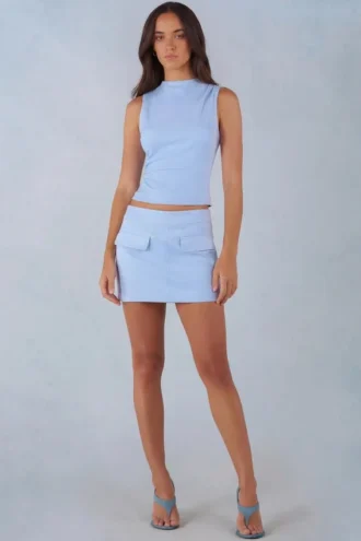 Jupe mini-haute en simili-suède Alvara, bleu clair