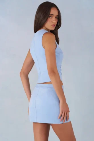 Jupe mini-haute en simili-suède Alvara, bleu clair