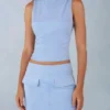 Jupe mini-haute en simili-suède Alvara, bleu clair