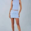Jupe mini-haute en simili-suède Alvara, bleu clair