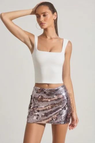 Jupe mini Lunara ornée de paillettes, couleur argent