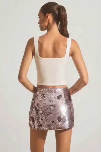 Jupe mini Lunara ornée de paillettes, couleur argent