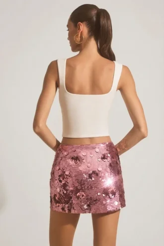 Jupe mini Lunara à paillettes, rose